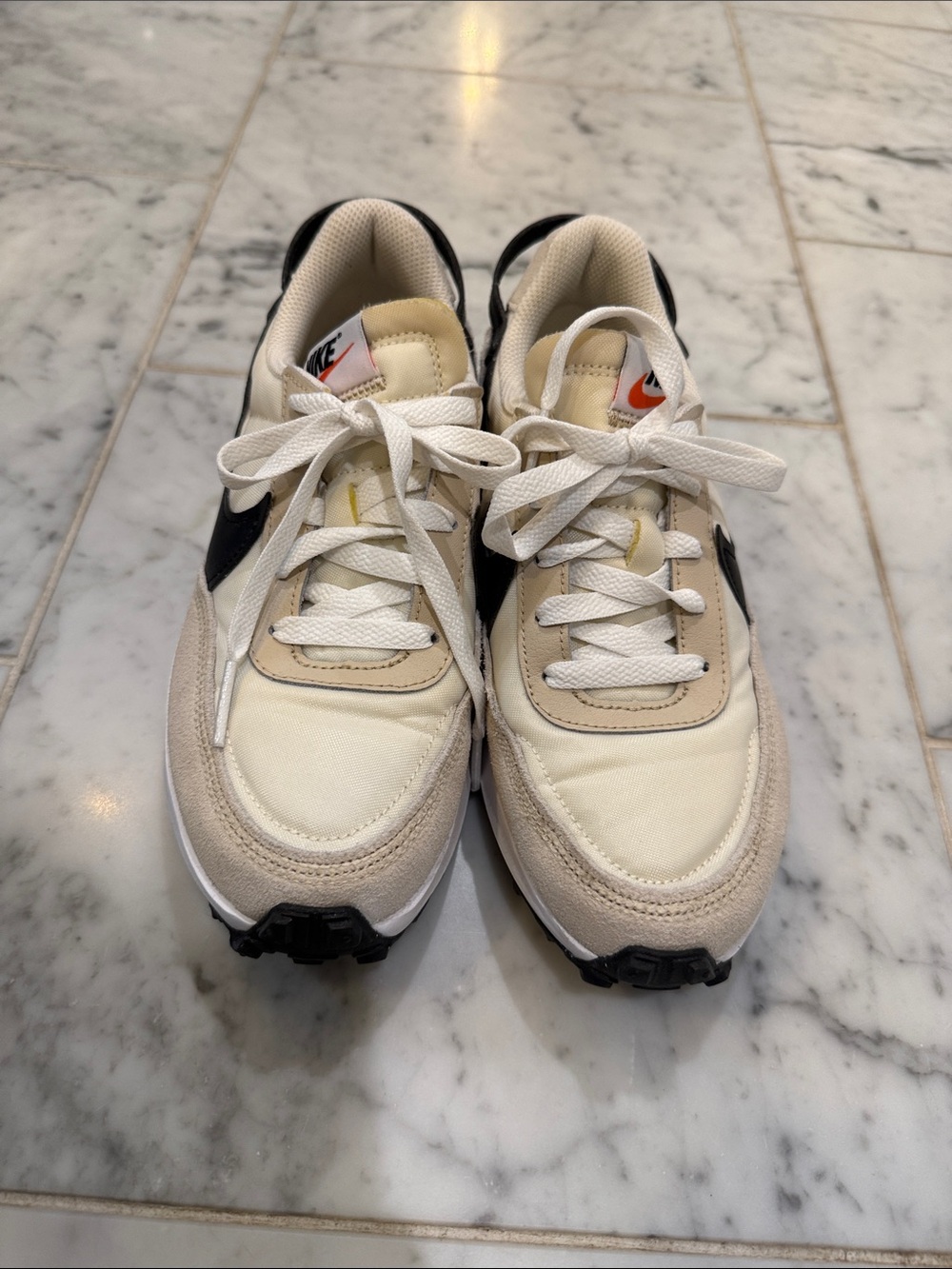 Nike Waffle Debut Cream and Black Retro Runner Sneakers
